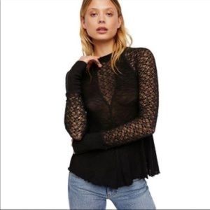 FREE PEOPLE “Lace Illusion Sheer Sweater” in solid black